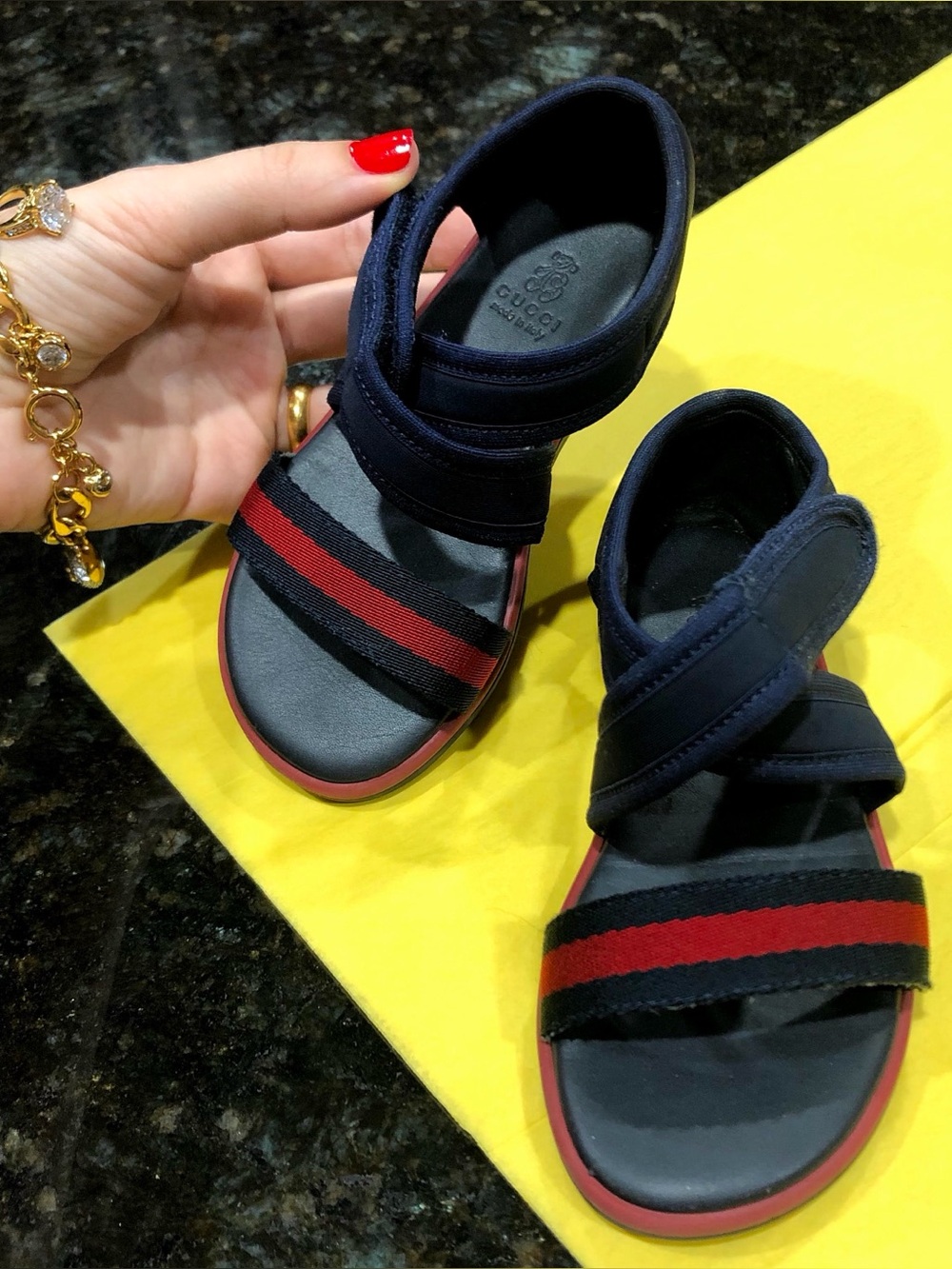GUCCI Sandals Kids Girls Navy Blue Red Web Stripe Designer Size EU 26 / US 9 Kid